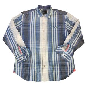 Tommy Bahama 100% cotton‎ button down long sleeved shirt blue plaid men's XL
